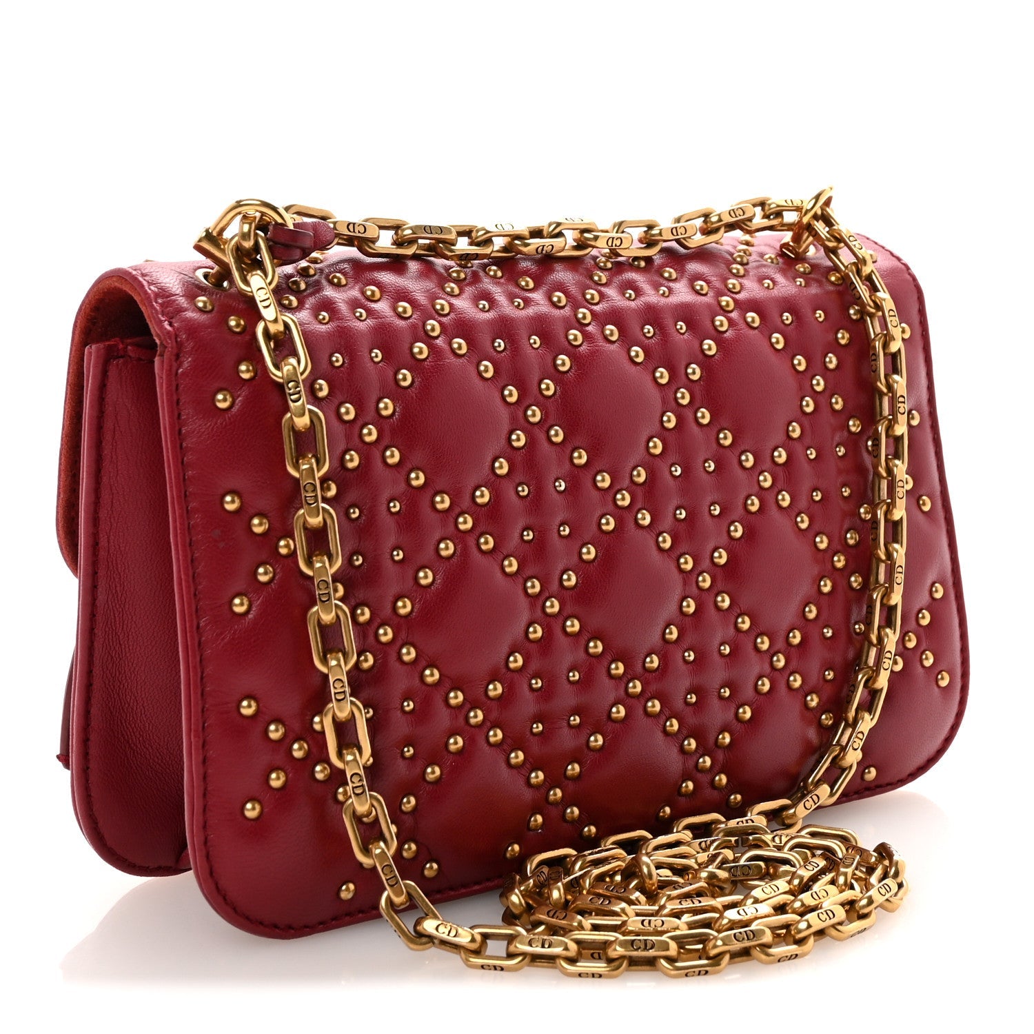 Christian Dior Lambskin Cannage Studded Small Dioraddict Flap Bag Red