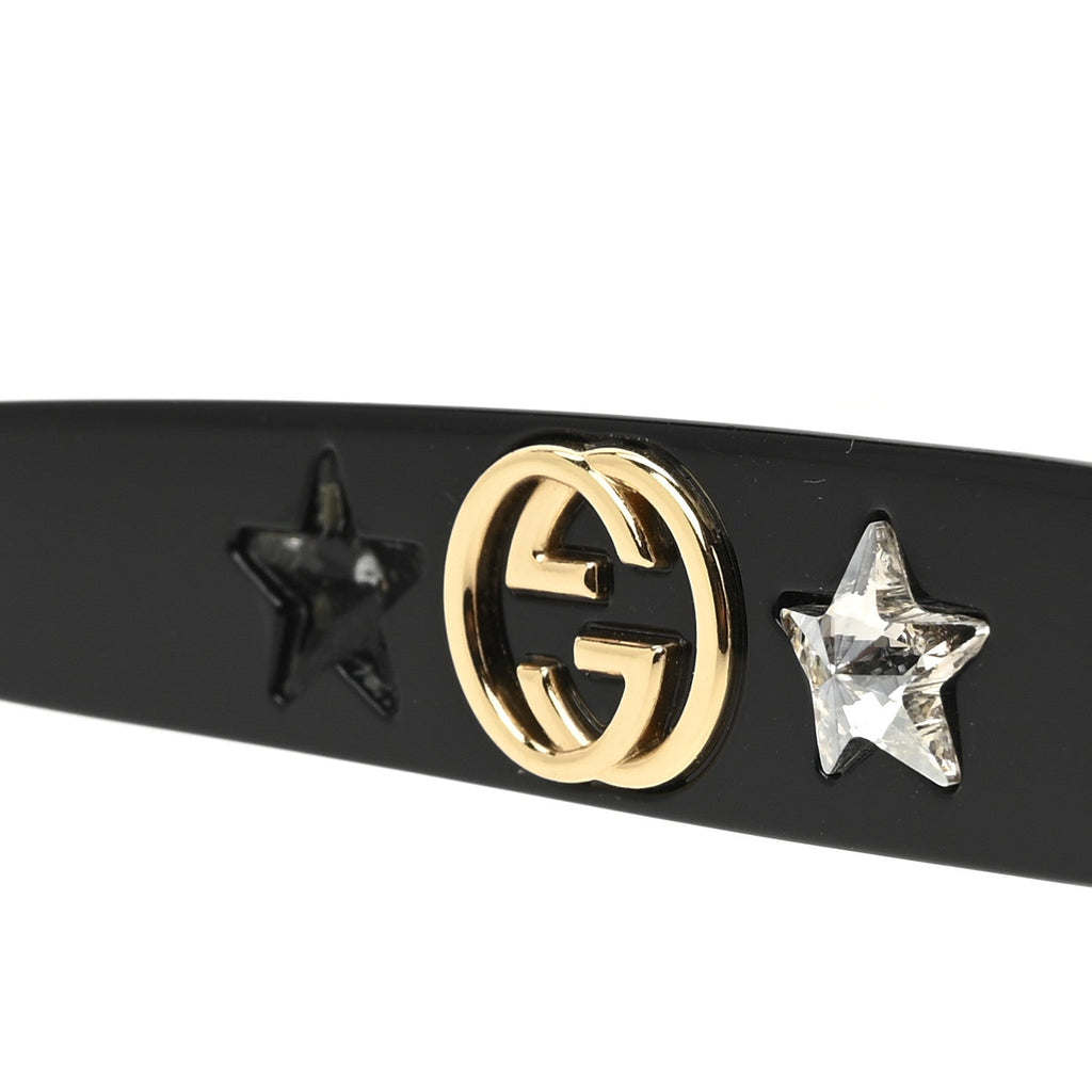 Gucci Acetate Crystal Star Round Frame Sunglasses GG0208S Black