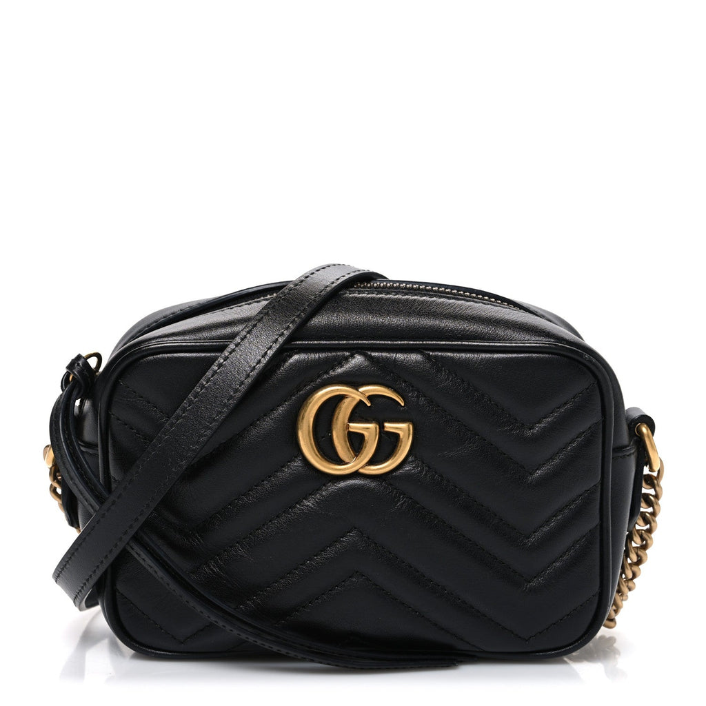 Gucci Calfskin Matelasse Mini GG Marmont Chain Shoulder Bag Black