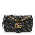 Gucci X BALENCIAGA Calfskin Matelasse Logo Print Small GG Marmont Shoulder Bag Black