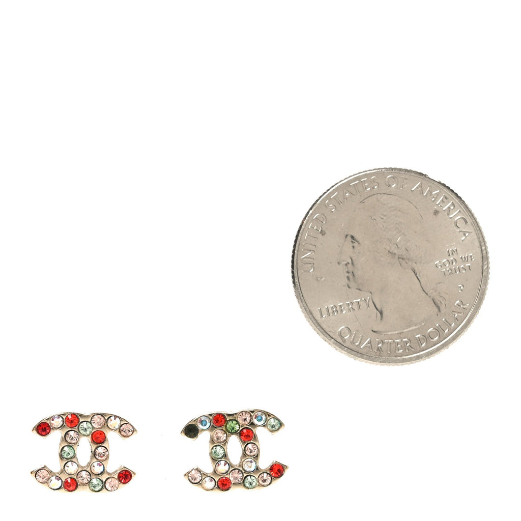 Metal Crystal CC Earrings Gold Multicolor