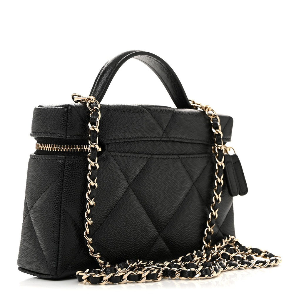 Chanel Caviar Quilted Top Handle Slim Vanity With Chain Black