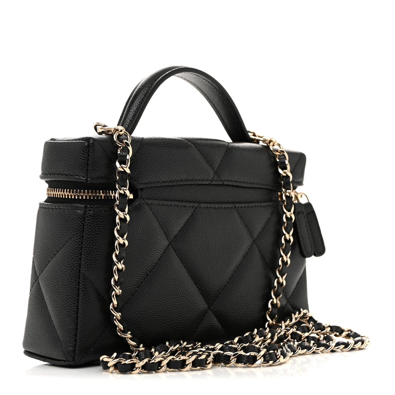 Chanel Caviar Quilted Top Handle Slim Vanity With Chain Black