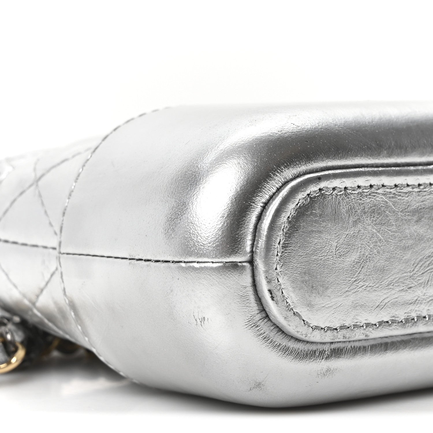 Chanel Metallic Lambskin Calfskin Quilted Small Gabrielle Clutch With Chain Silver