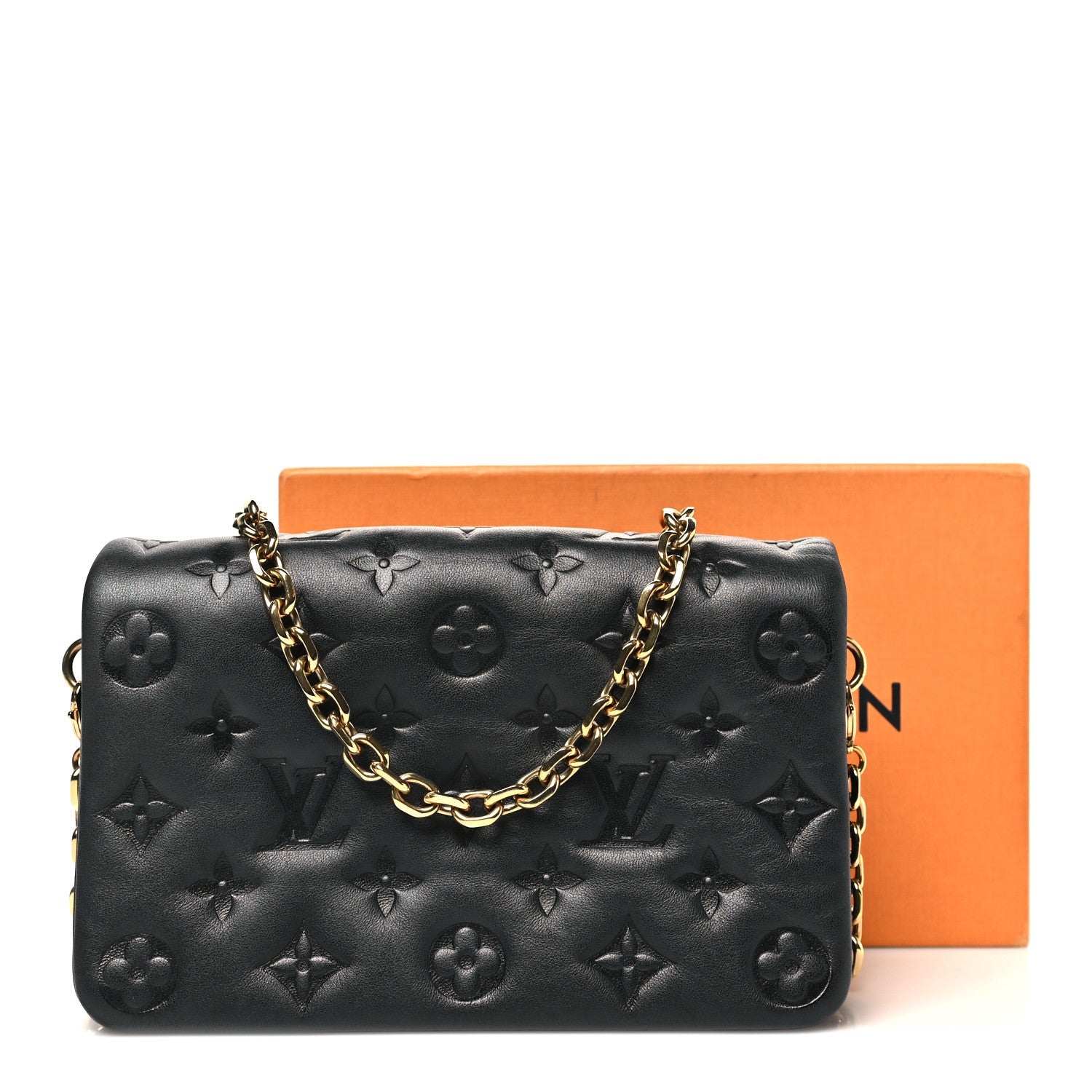 Louis Vuitton Lambskin Embossed Monogram Pochette Coussin Black