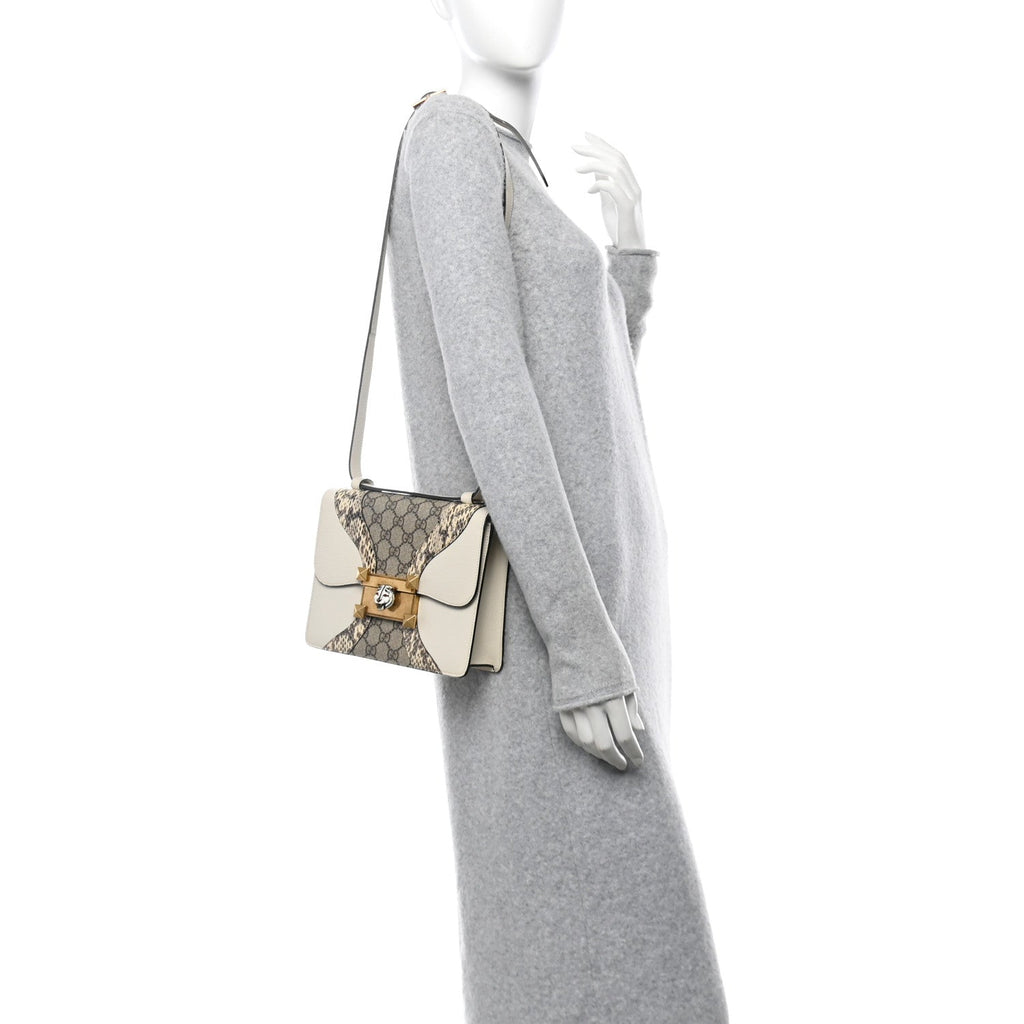 Gucci Nappa Elaphe GG Supreme Monogram Medium Osiride Shoulder Bag Mystic White Roccia Beige Ebony