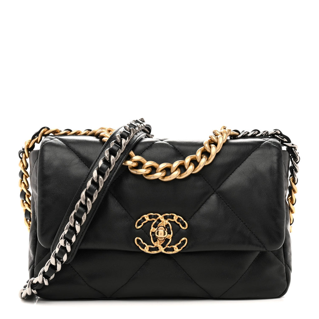 Chanel Shiny Goatskin Quilted Medium Chanel 19 Flap Black