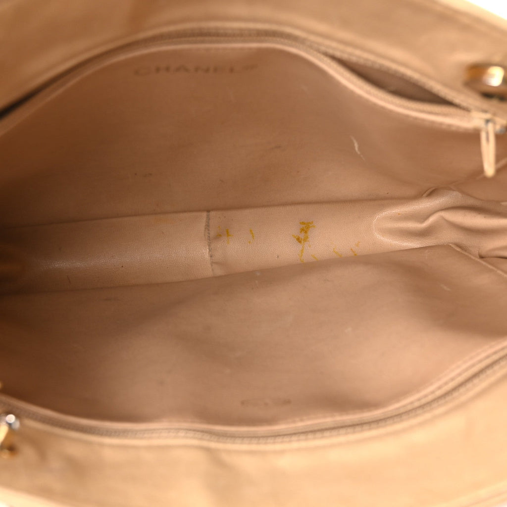 Chanel Lambskin Quilted Shopping Tote Beige