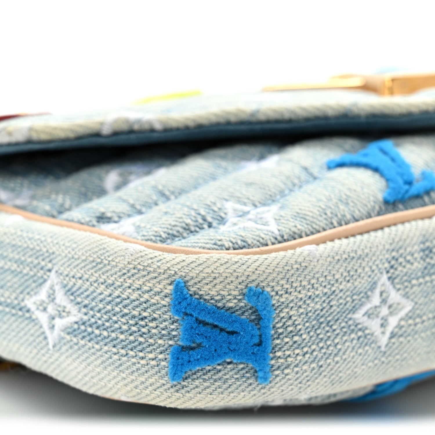 Louis Vuitton Embroidered Monogram Denim New Wave Chain Pochette Blue