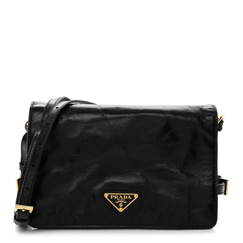 Prada Soft Lux Calfskin Triangle Mini Shoulder Bag Black
