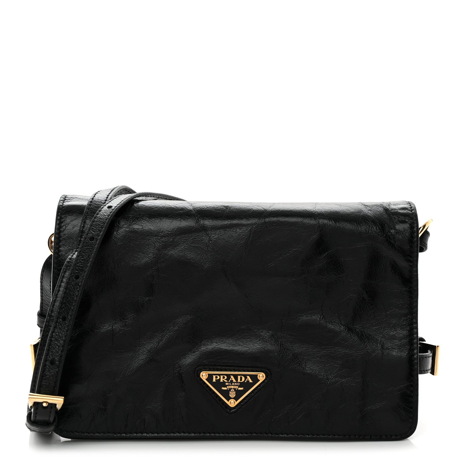 Prada Soft Lux Calfskin Triangle Mini Shoulder Bag Black