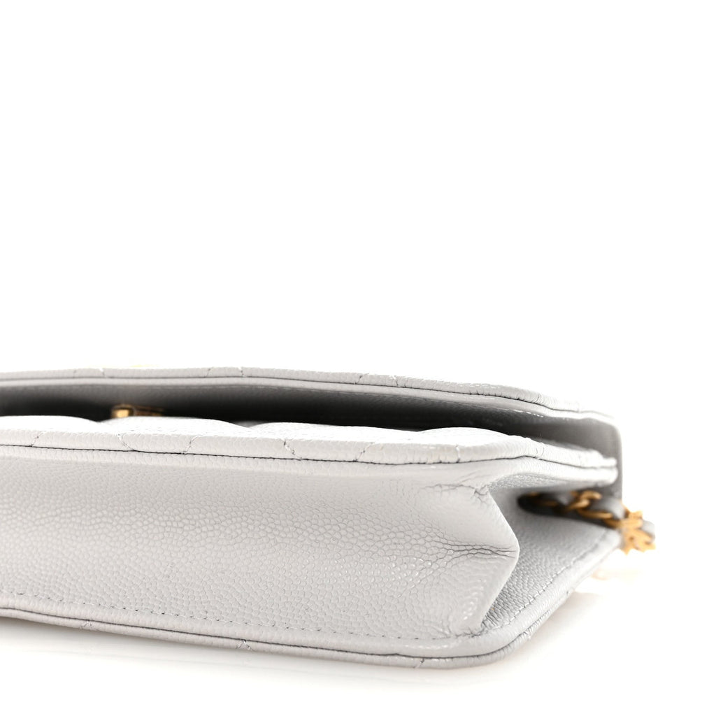 Chanel Caviar Quilted Textured CC Wallet on Chain WOC Grey