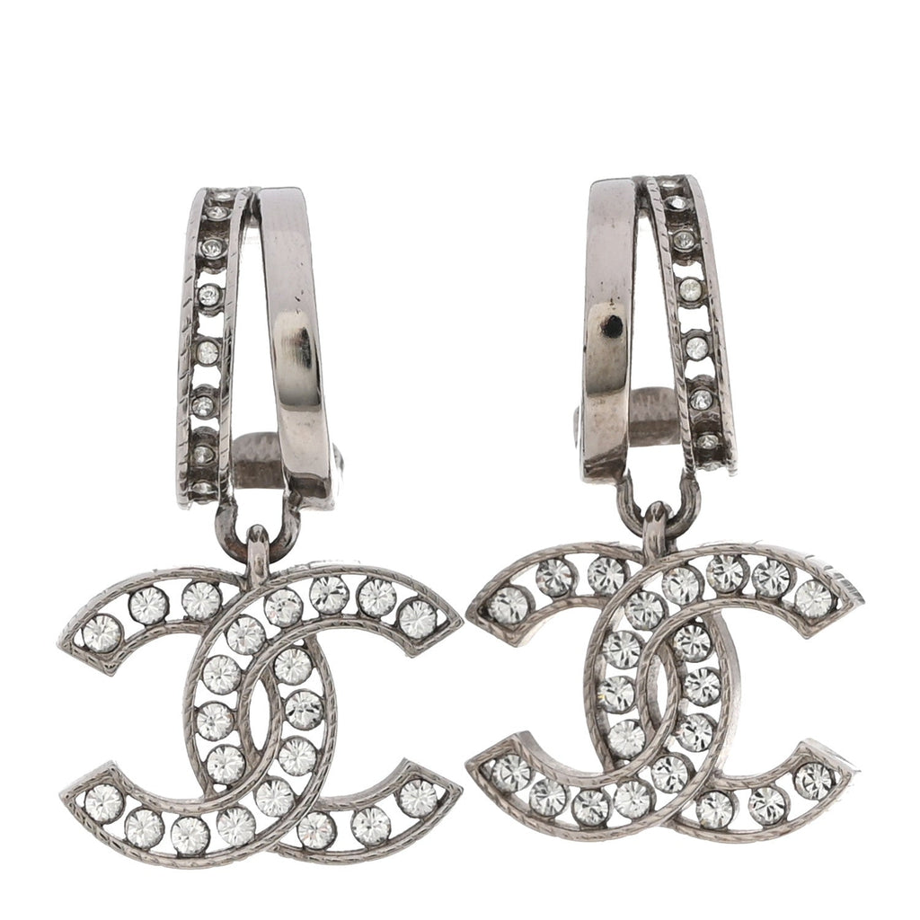 Crystal CC Drop Earrings Silver