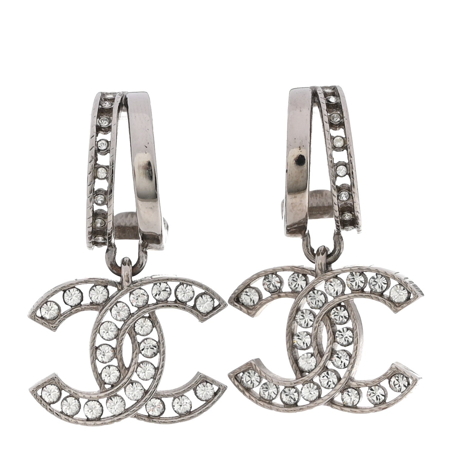 Crystal CC Drop Earrings Silver