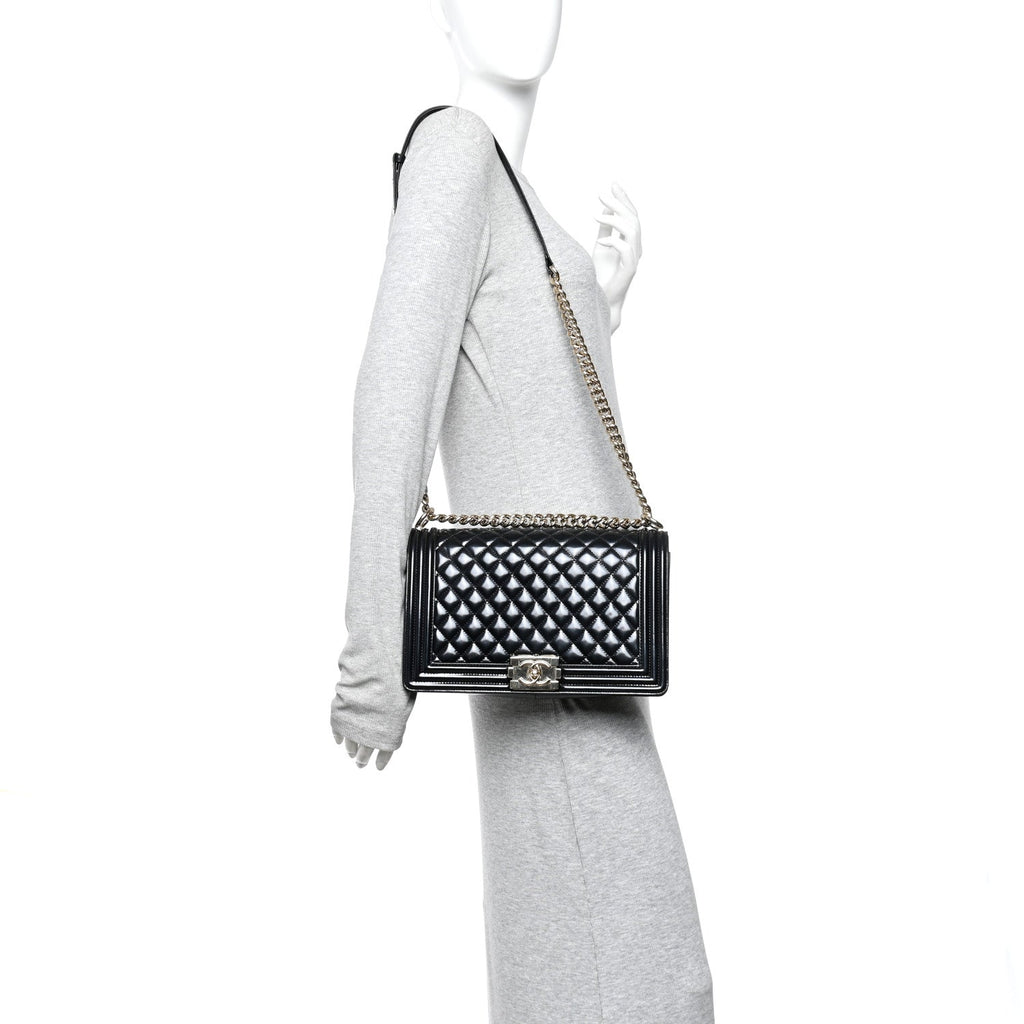 Chanel Iridescent Glazed Calfskin Quilted New Medium Boy Flap Black