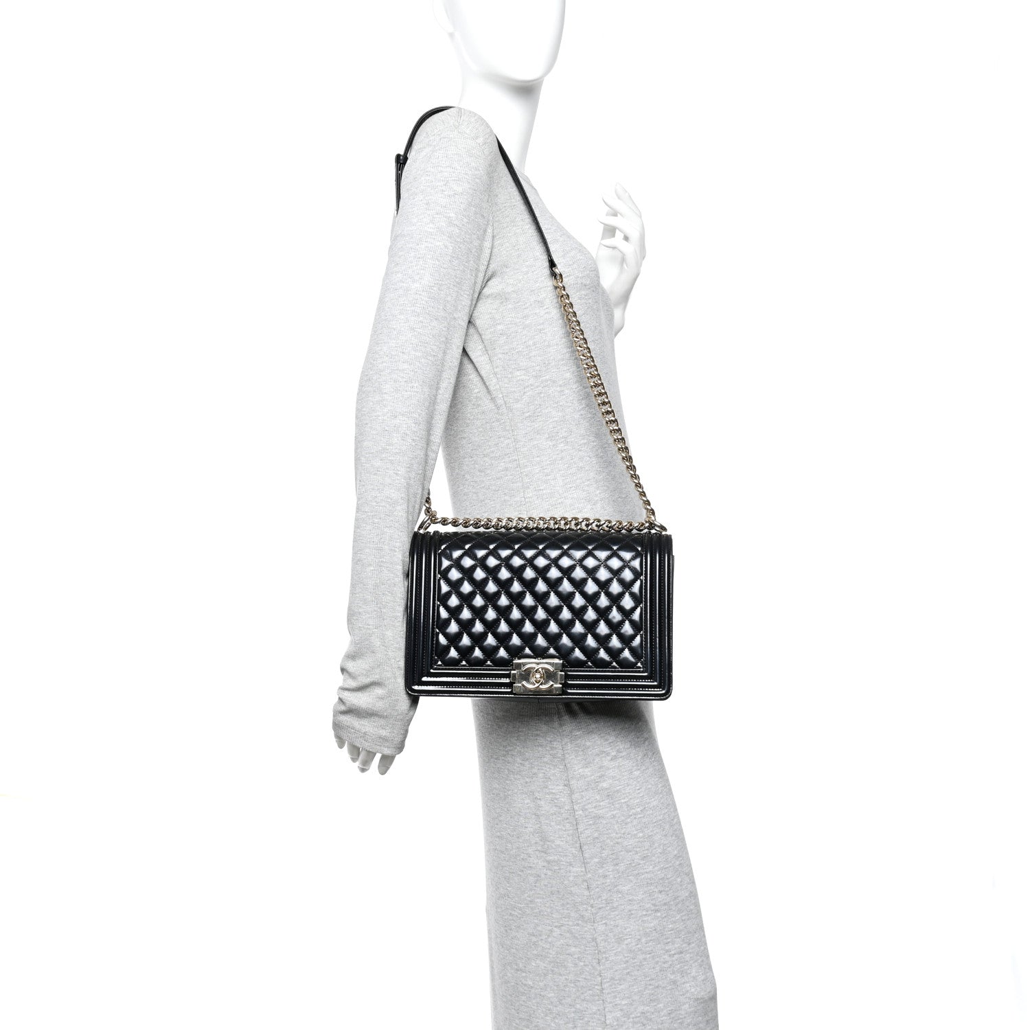 Chanel Iridescent Glazed Calfskin Quilted New Medium Boy Flap Black