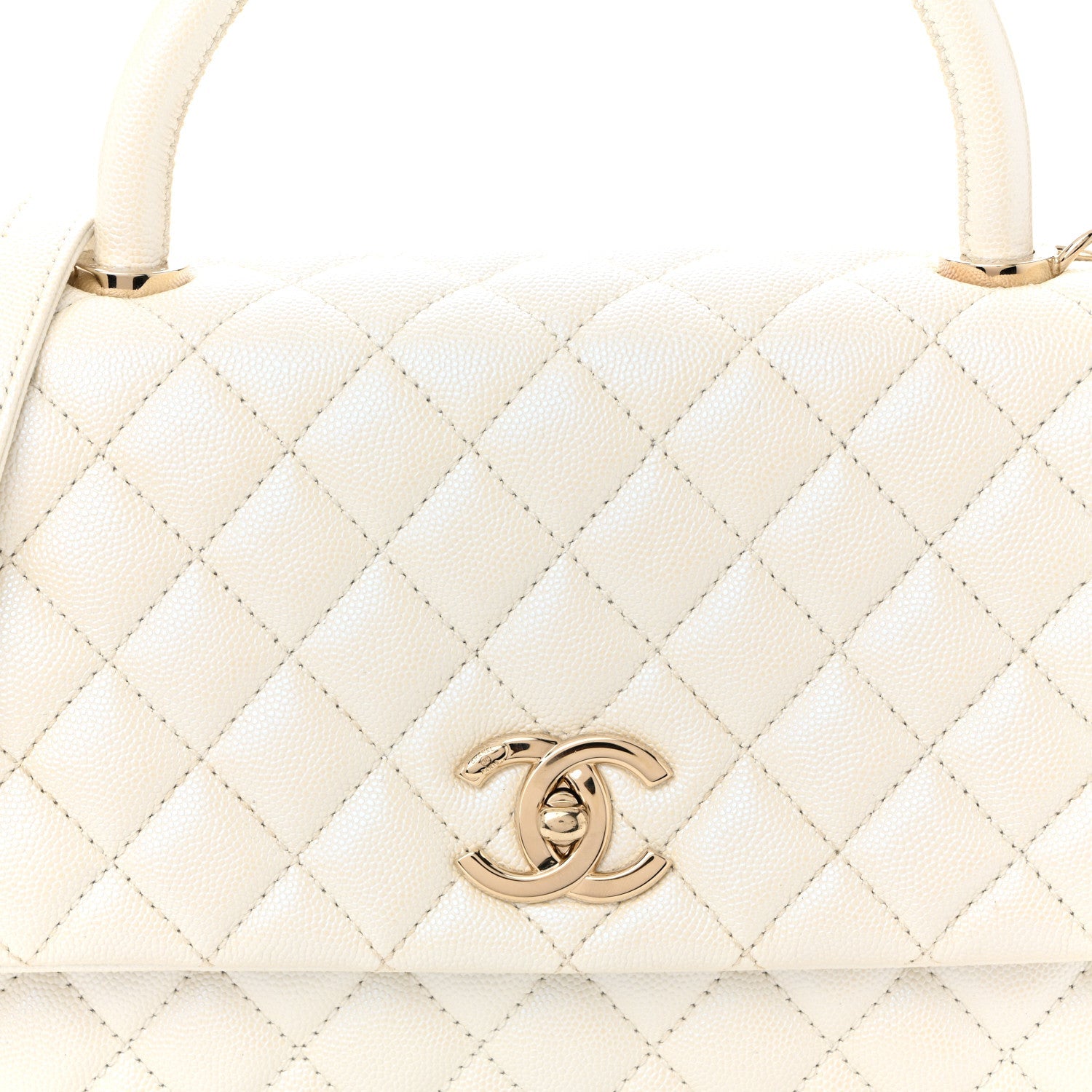 Chanel Iridescent Caviar Quilted Small Coco Handle Flap White