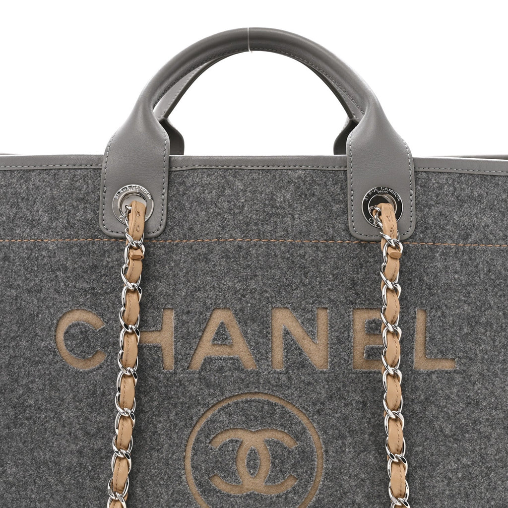 Chanel Wool Felt Large Deauville Tote Grey Beige