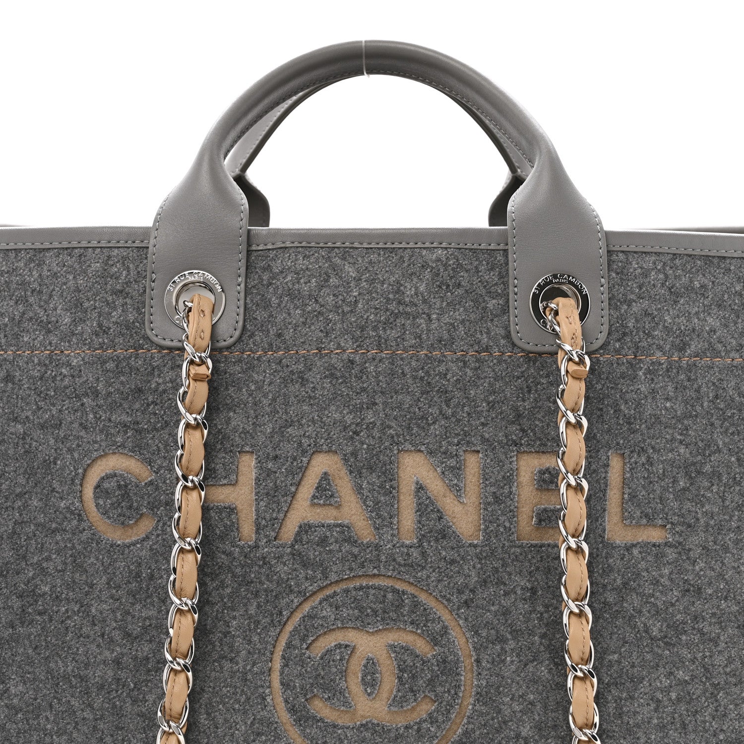 Chanel Wool Felt Large Deauville Tote Grey Beige