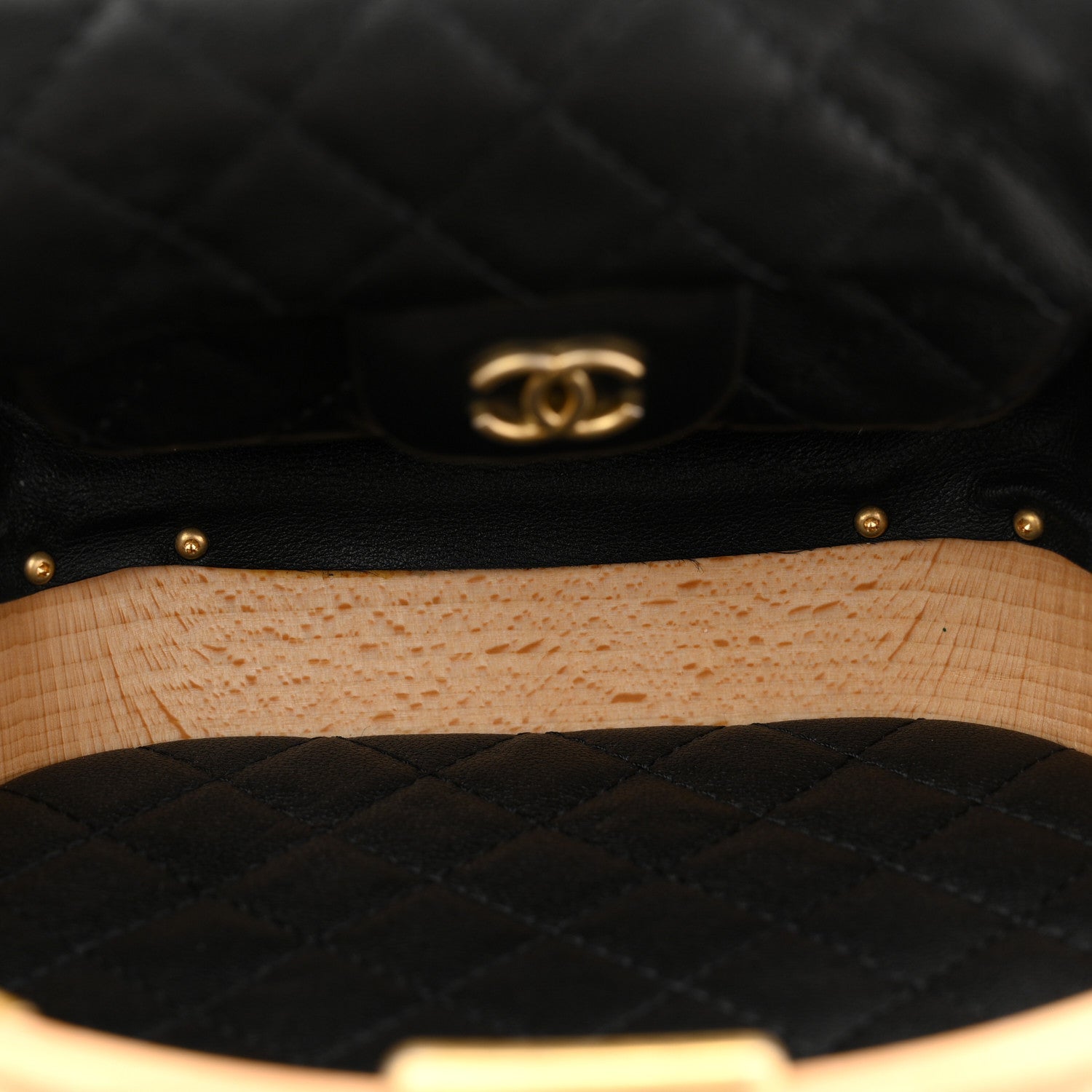 Chanel Beech Wood Lambskin Round CC Vanity Case Black