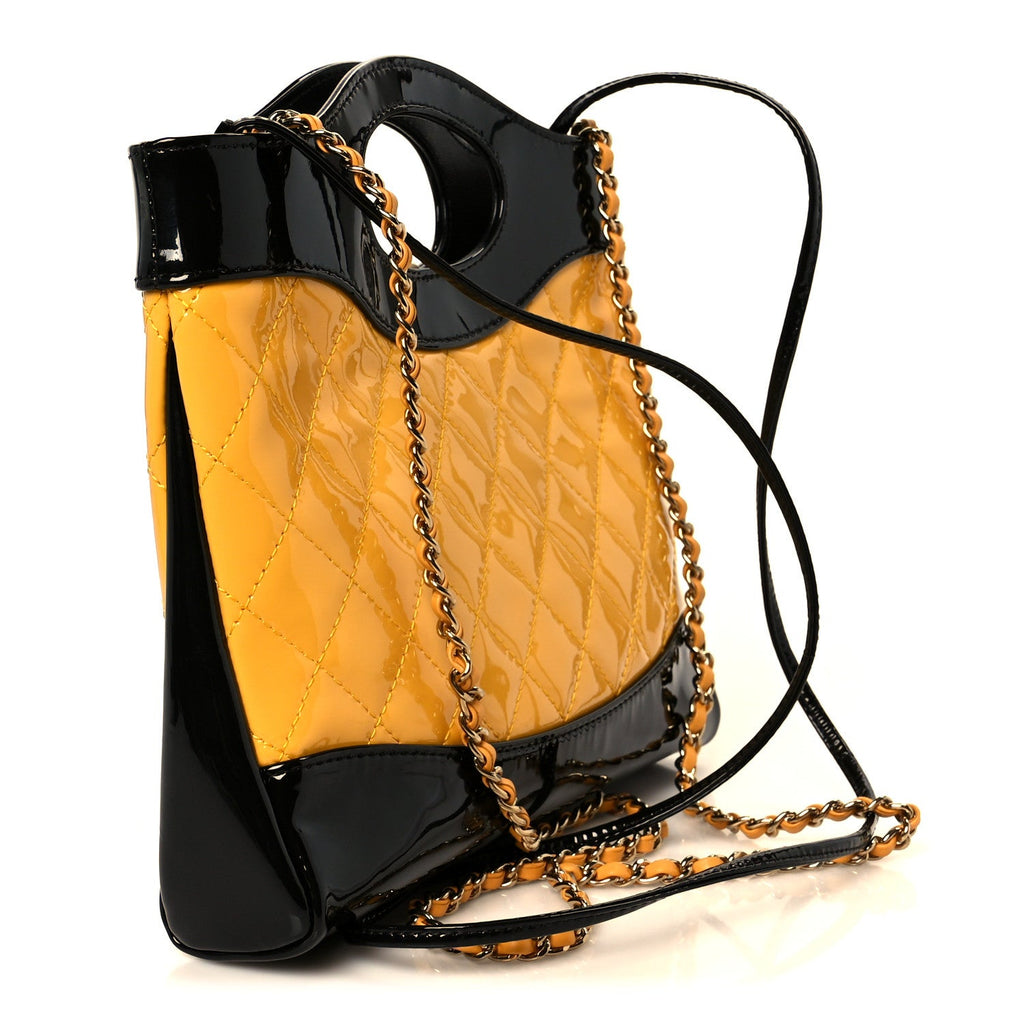 Chanel Patent Calfskin Quilted Mini 31 Shopping Bag Yellow Black