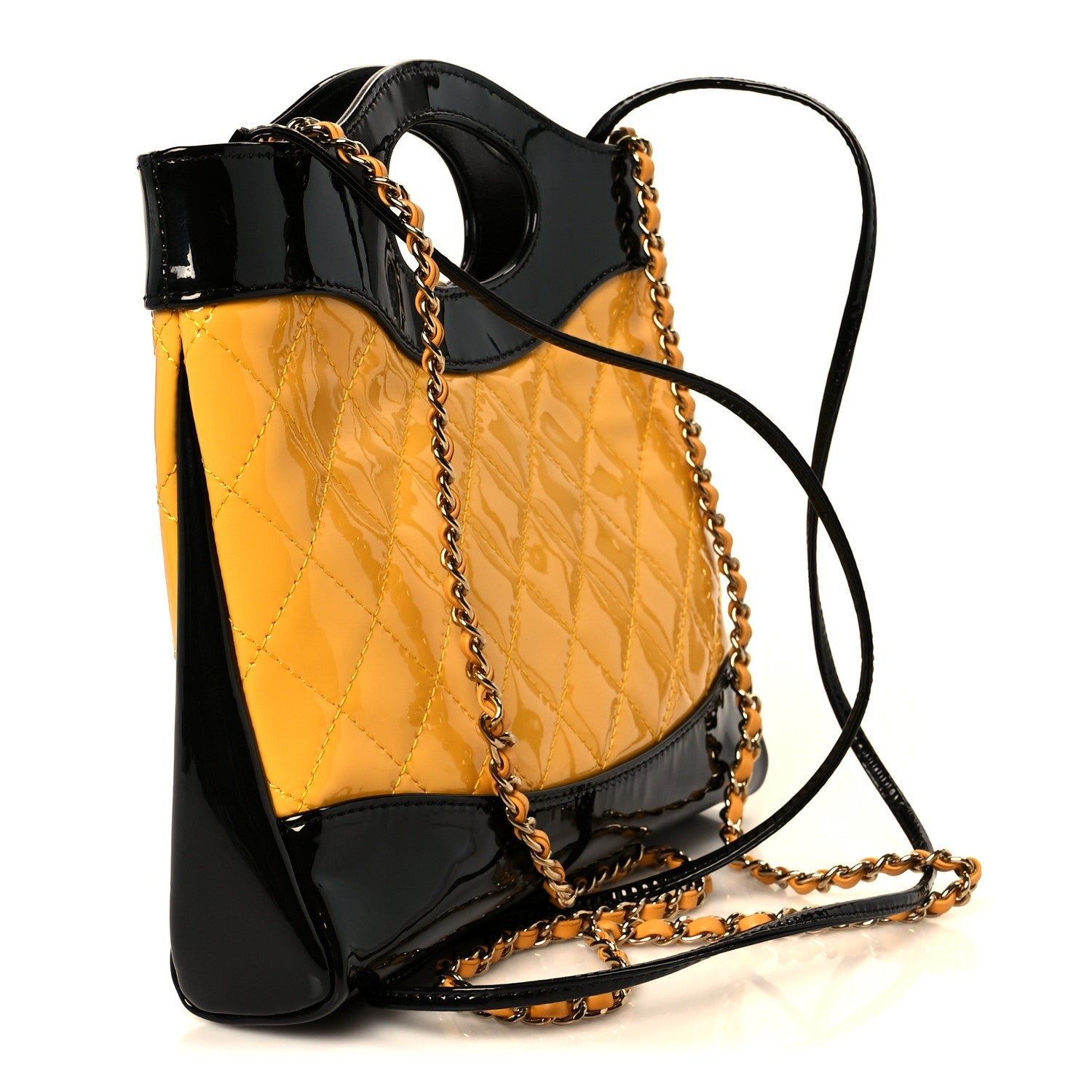 Chanel Patent Calfskin Quilted Mini 31 Shopping Bag Yellow Black