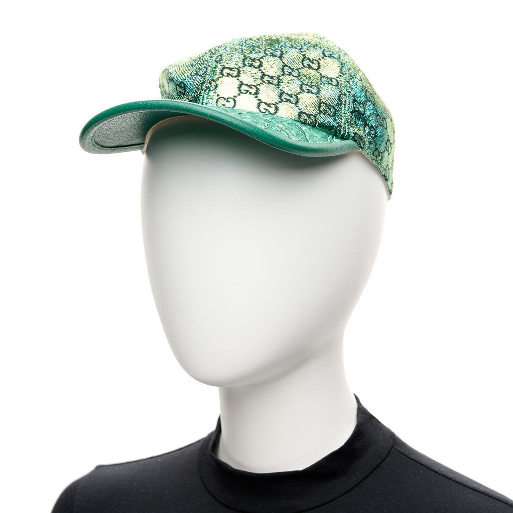 Gucci Silk Blend Jacquard Monogram Santa Barbara Baseball Hat S Green Black Radiant