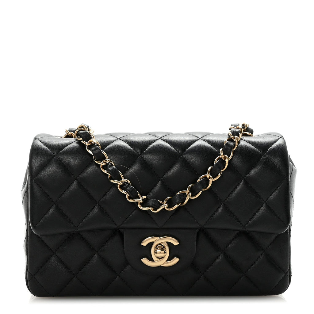 Chanel Lambskin Quilted Mini Rectangular Flap Black