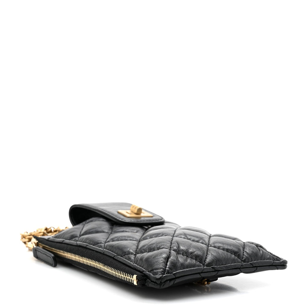 Chanel Aged Calfskin Quilted Reissue Phone Holder With Chain Bag Black