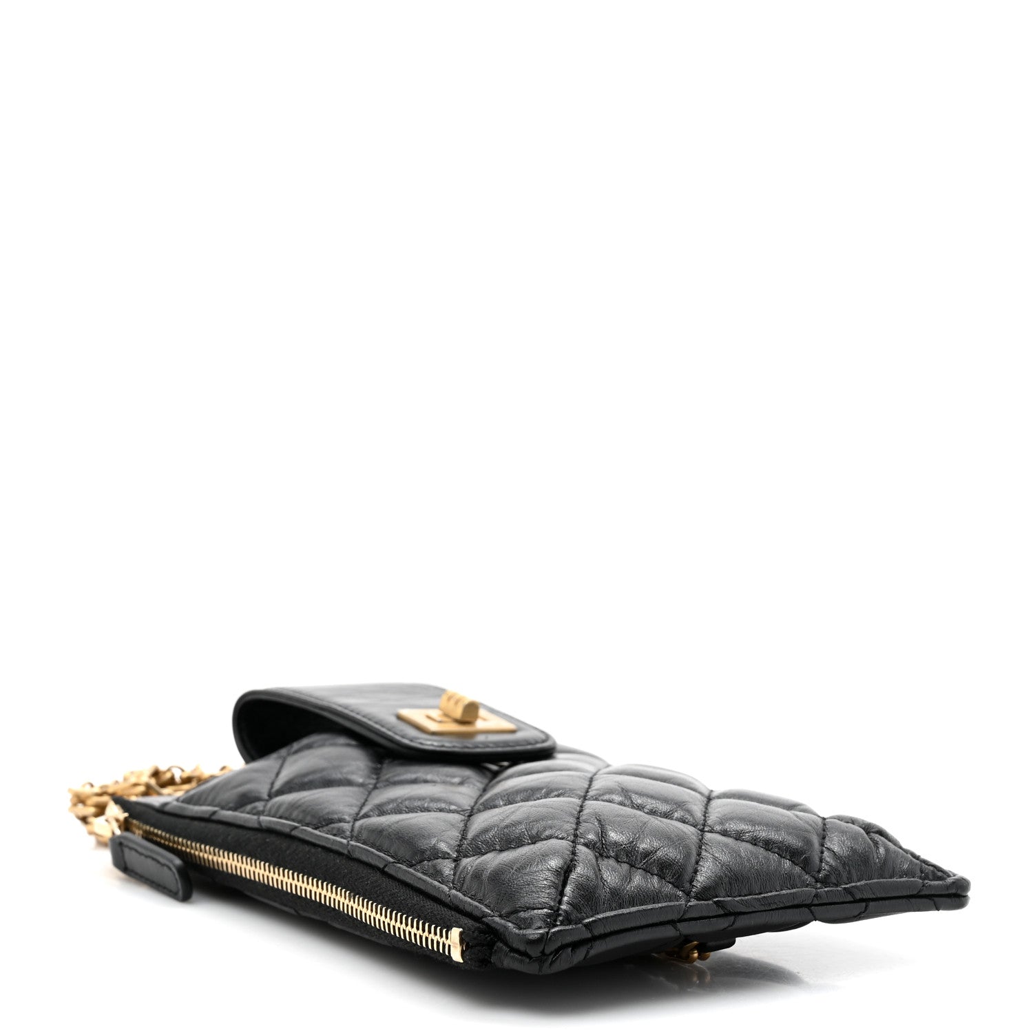 Chanel Aged Calfskin Quilted Reissue Phone Holder With Chain Bag Black
