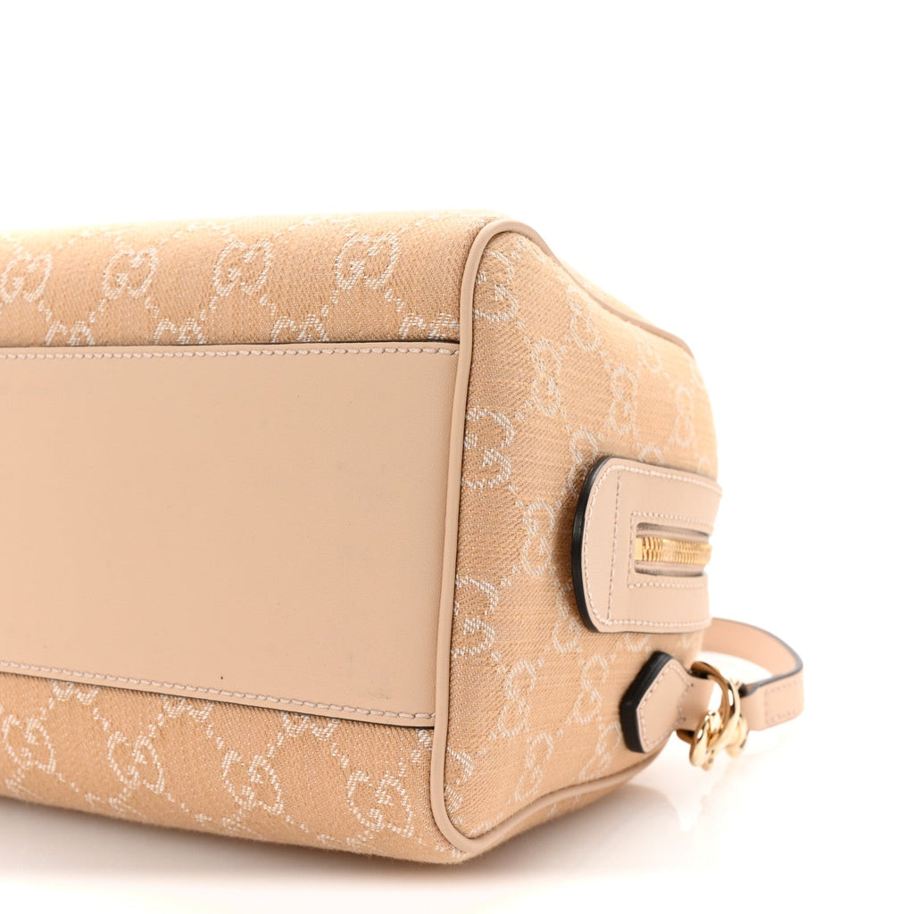 Gucci Summer Denim Calfskin GG Monogram Small Ophidia Top Handle Bag Souffle Rose