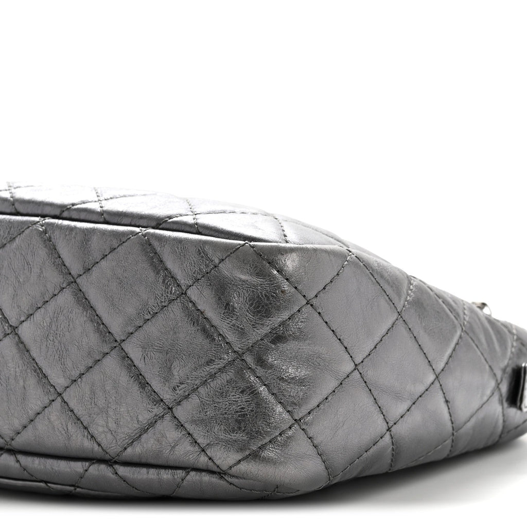 Chanel Metallic Aged Calfskin Quilted Large Reissue Camera Case Silver