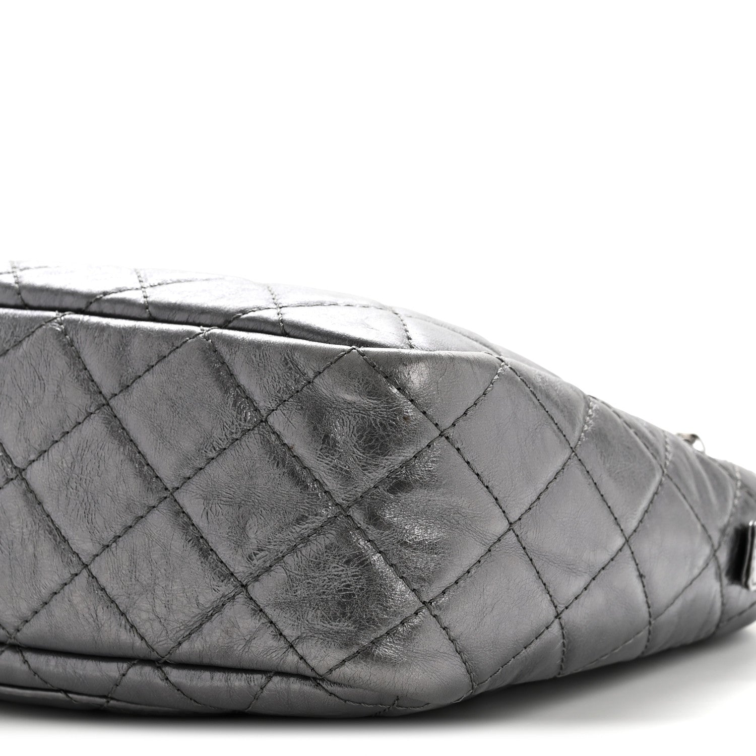 Chanel Metallic Aged Calfskin Quilted Large Reissue Camera Case Silver