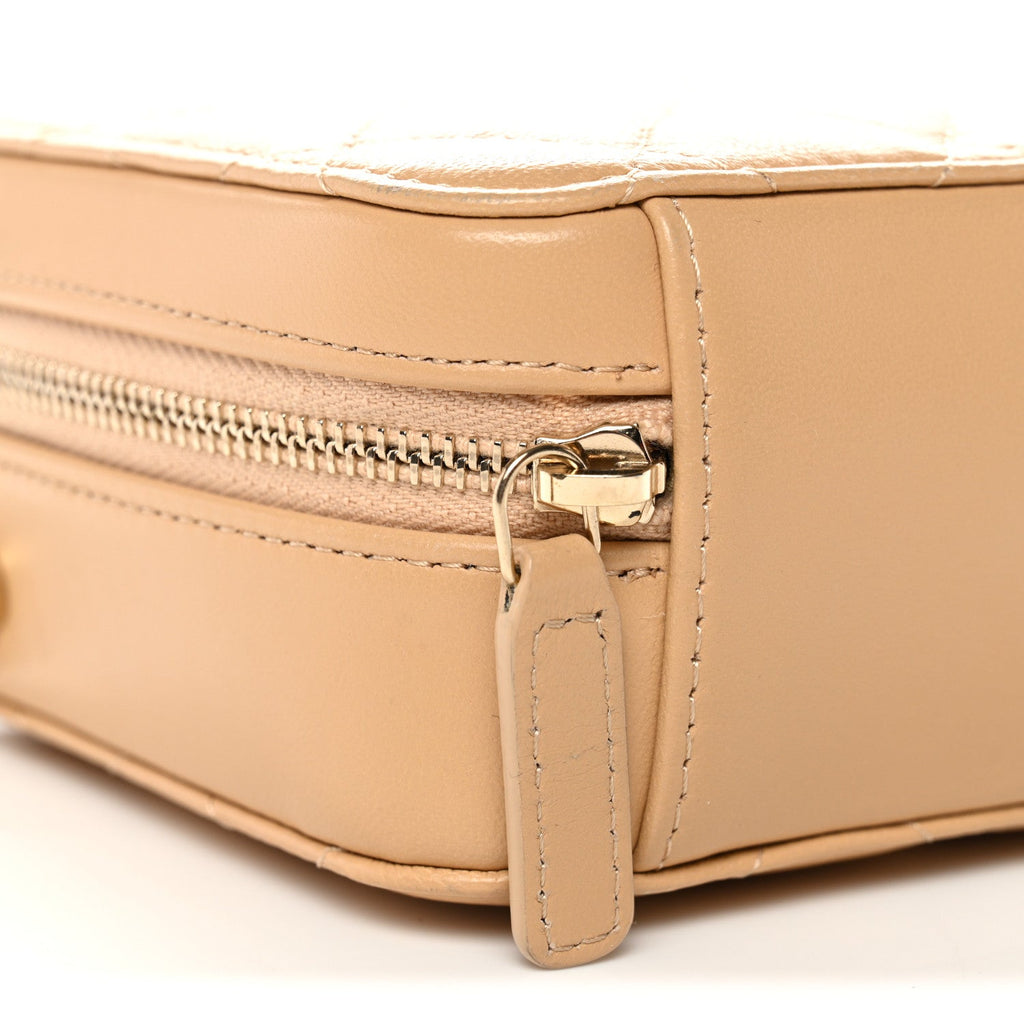 Chanel Lambskin Quilted CC Pearl Crush Camera Case Beige