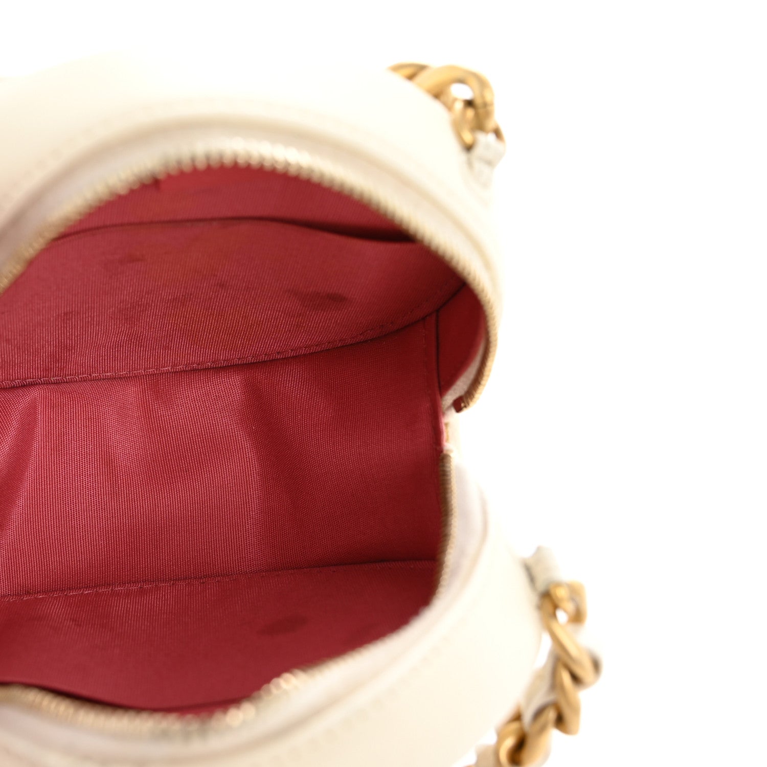 Chanel Lambskin Quilted Chanel 19 Round Clutch With Chain White