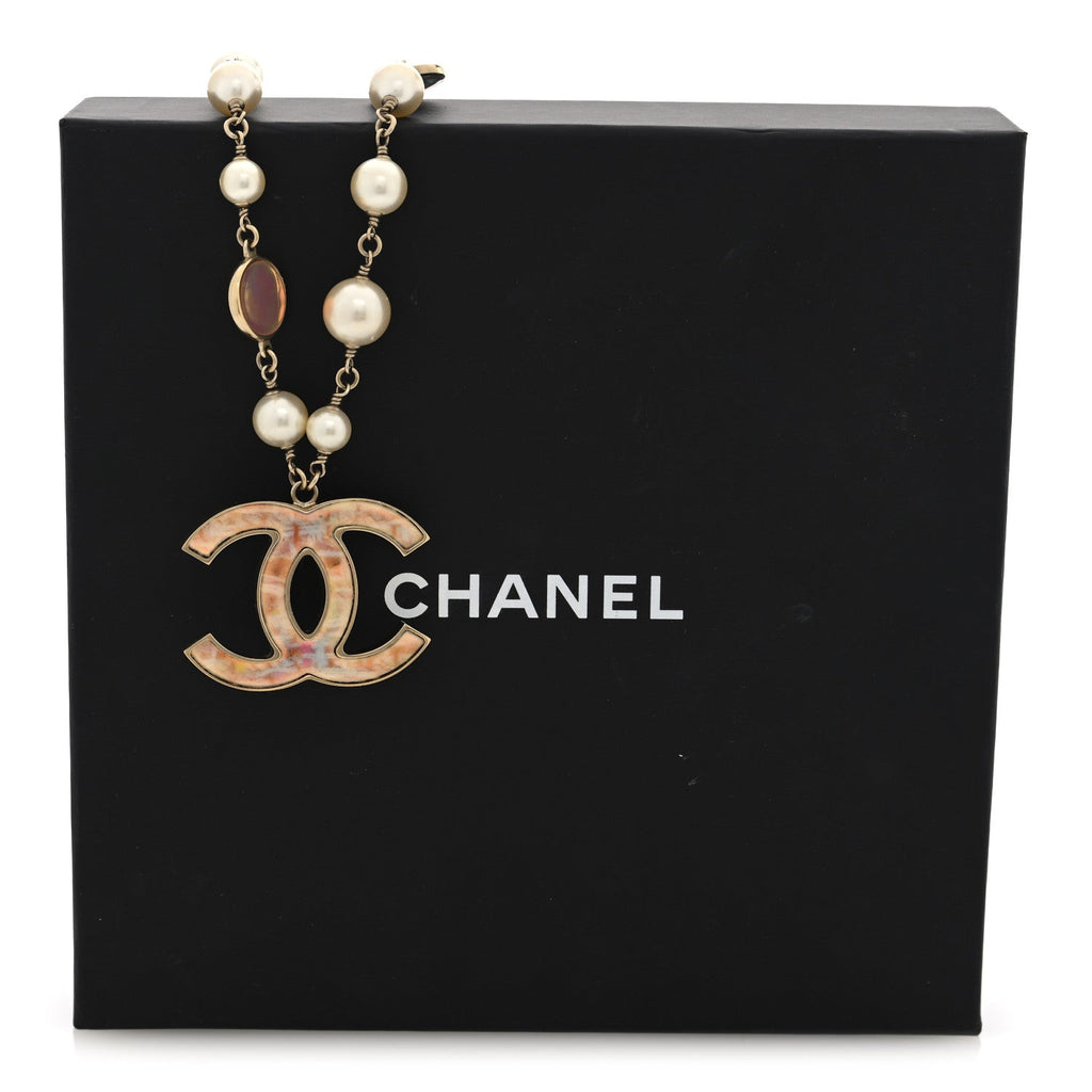 Metal Pearl Resin CC Pendant Necklace Gold Multicolor