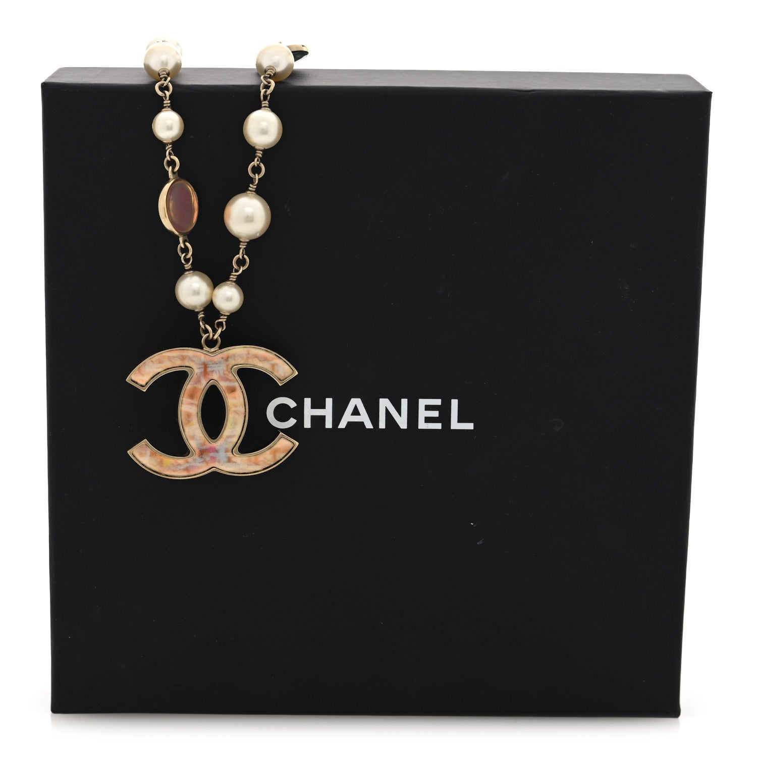 Metal Pearl Resin CC Pendant Necklace Gold Multicolor