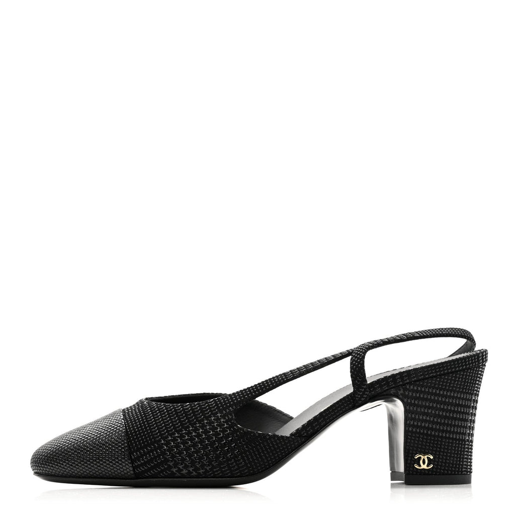 Chanel Suede Kidskin Cap Toe CC Slingback Pumps 39 Black