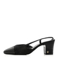 Chanel Suede Kidskin Cap Toe CC Slingback Pumps 39 Black
