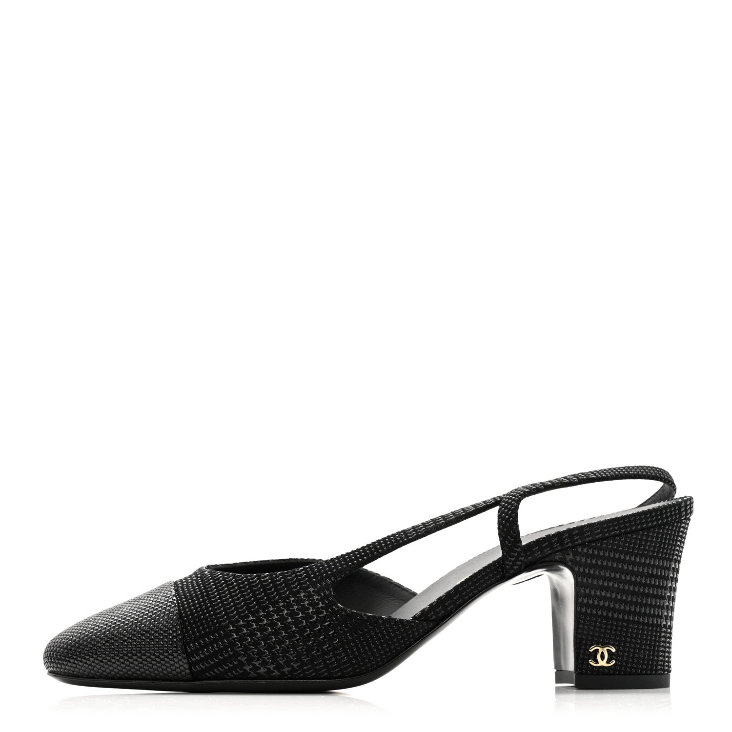 Chanel Suede Kidskin Cap Toe CC Slingback Pumps 39 Black