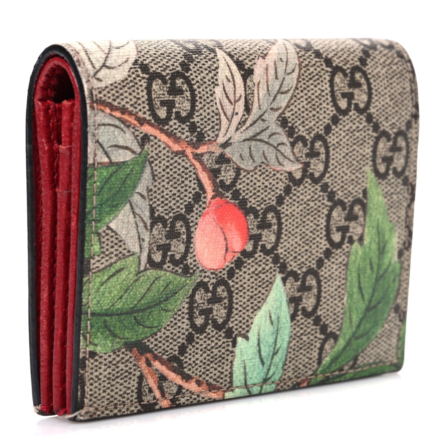 Gucci GG Supreme Monogram Tian Card Case Beige Multicolor Red