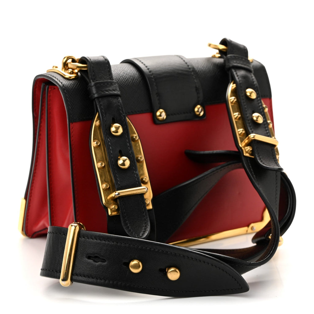 Prada City Calfskin Saffiano Cahier Bag Fuoco Black