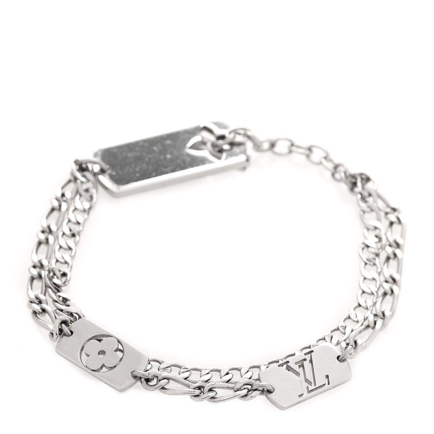 Louis Vuitton Monogram LV Double Chain Bracelet Silver