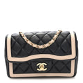 Chanel Shiny Lambskin Quilted Half Mini Flap Black Beige