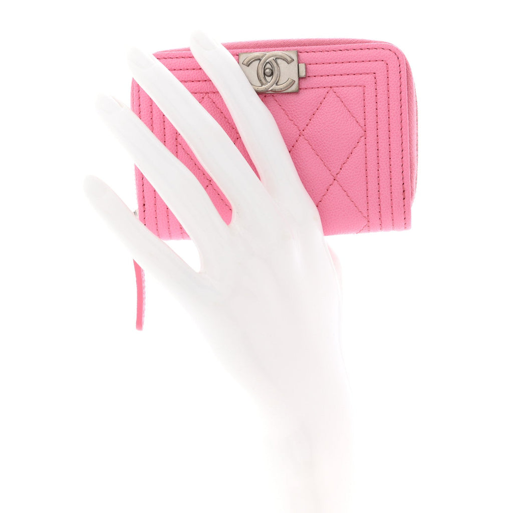 Caviar Quilted Boy Zip Around Coin Purse Wallet Pink
