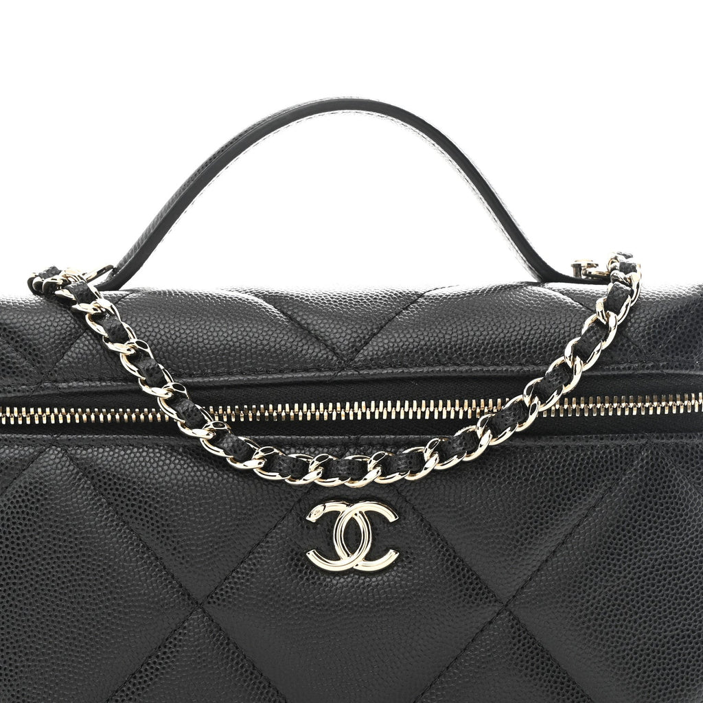 Chanel Caviar Quilted Top Handle Slim Vanity With Chain Black