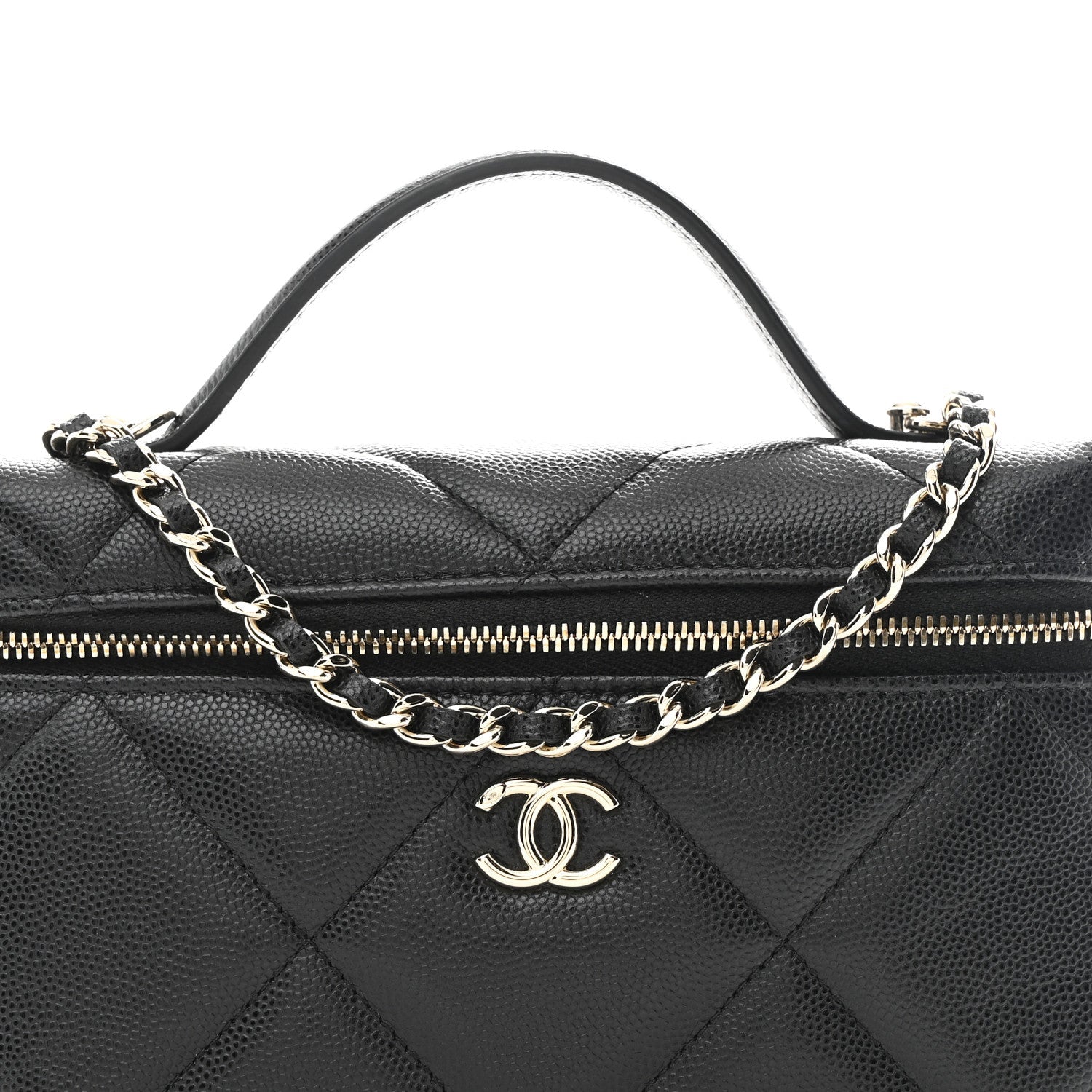 Chanel Caviar Quilted Top Handle Slim Vanity With Chain Black