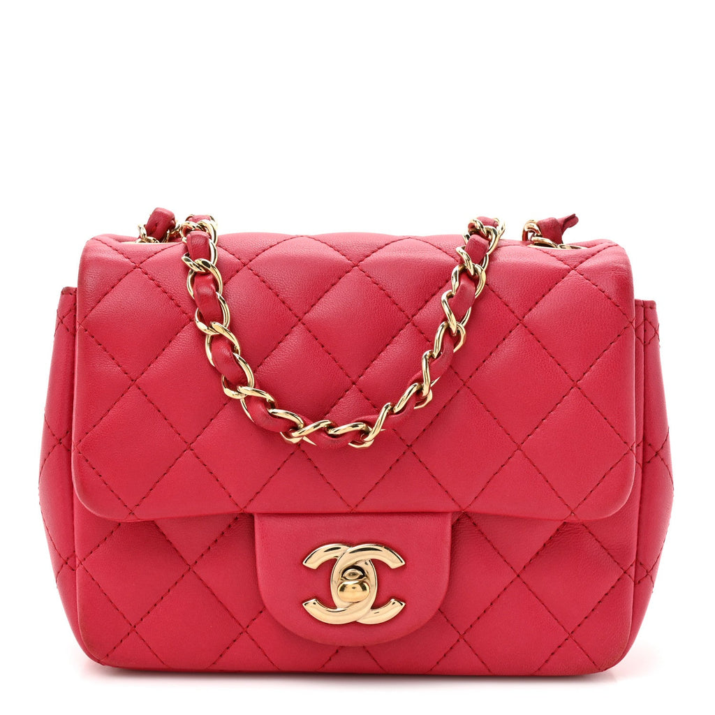 Chanel Lambskin Quilted Mini Square Flap Dark Pink
