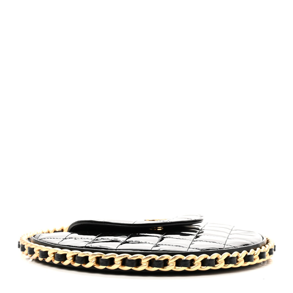 Chanel Patent Calfskin Quilted Chain Hoop Bag Black