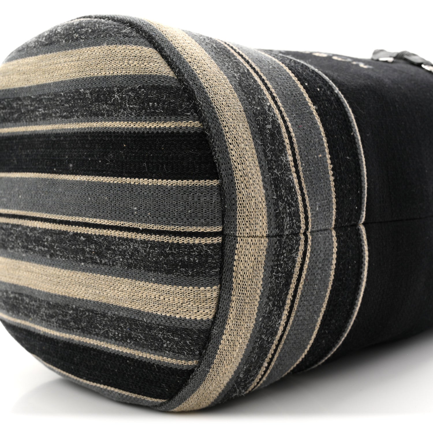 Chanel Striped Canvas Deauville Drawstring Backpack Black